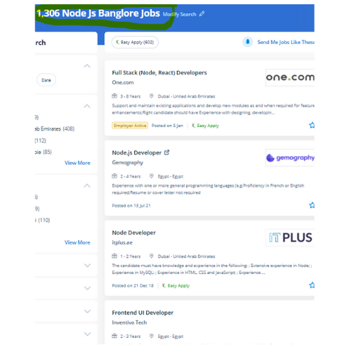 Node JS internship jobs in Zubarah